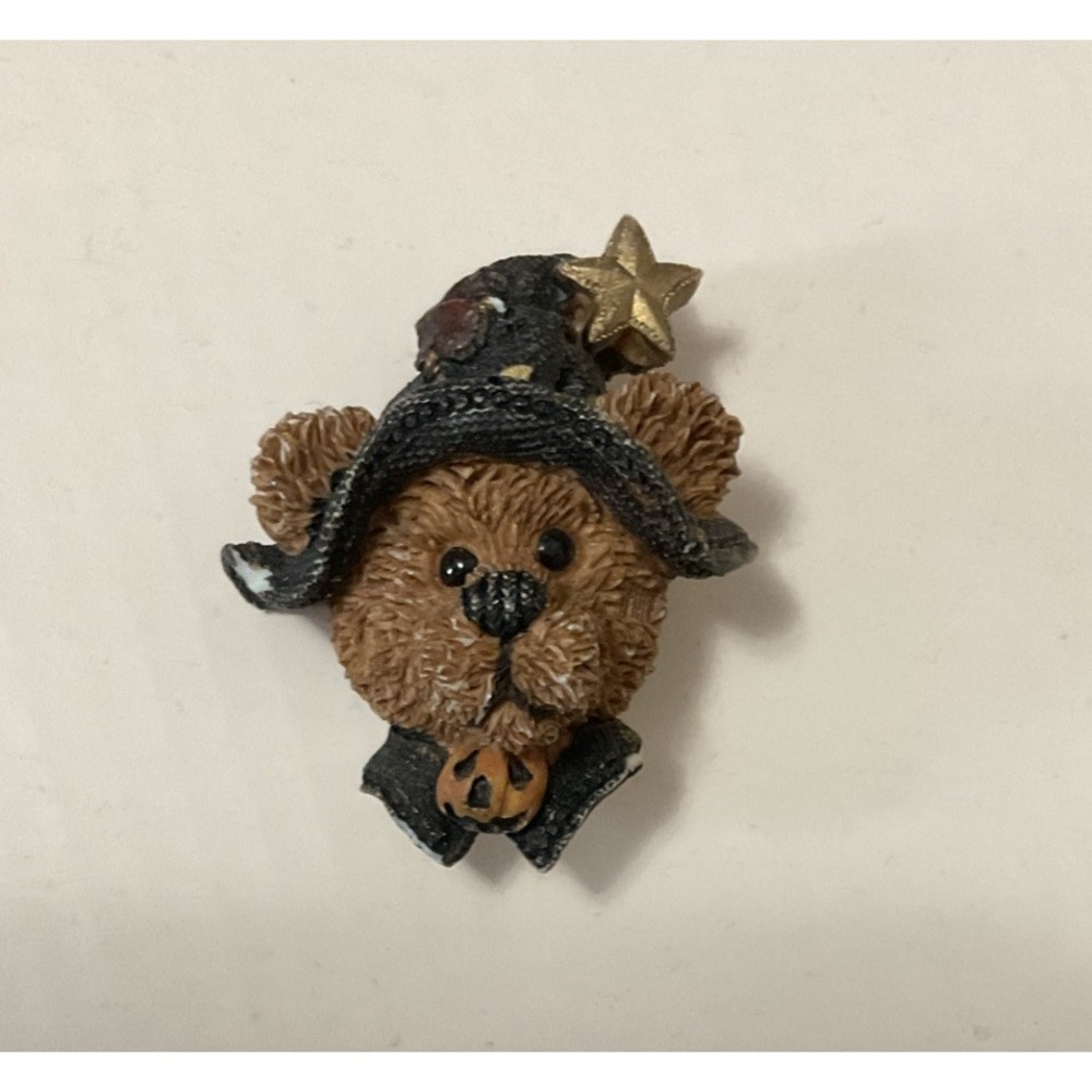 Vintage Halloween Teddy Bear Brooch Pin Witch Hat Pumpkin Star Brown